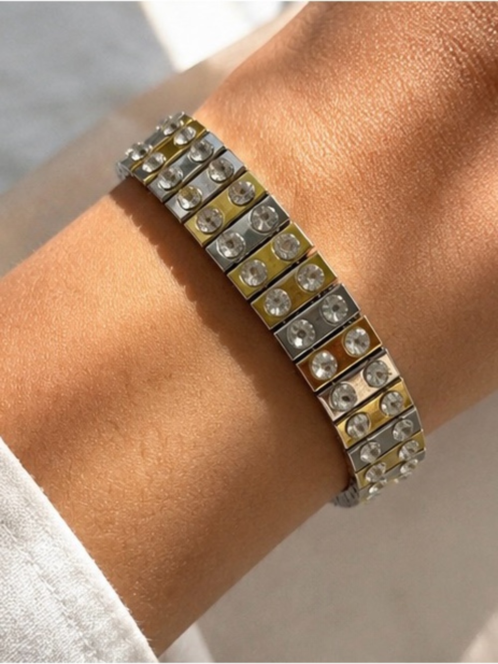 Two-Tone Gold and Silver Crystal Link Bracelet